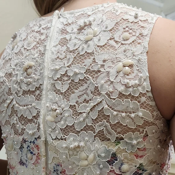 Size 4 to 6 (tag 6) two piece prom dress NWT white/floral design trumpet skirt - Picture 7 of 12